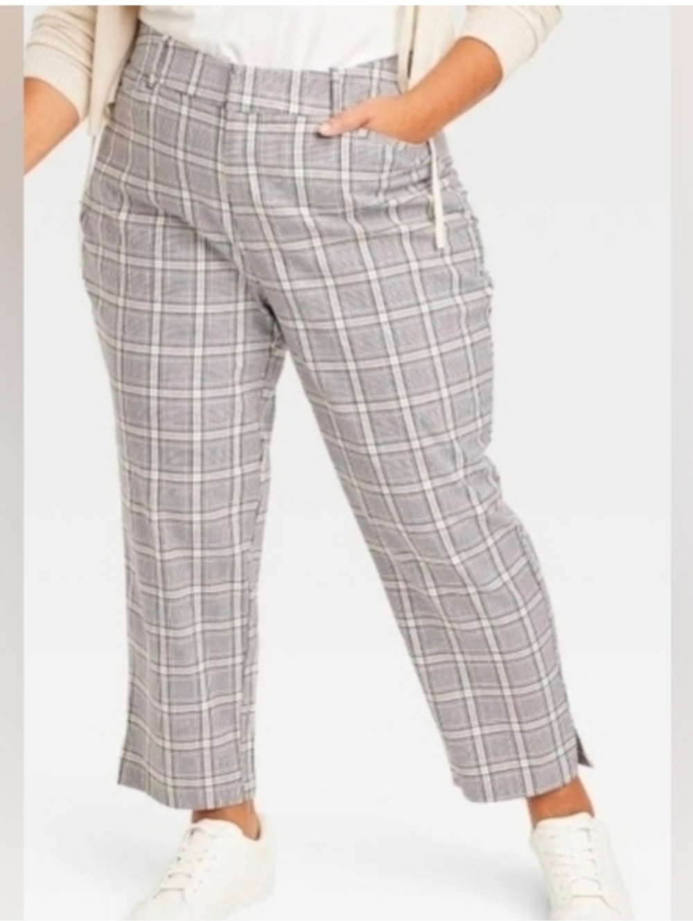 Plus Size Ava & Viv Plaid Ankle High Rise Pants